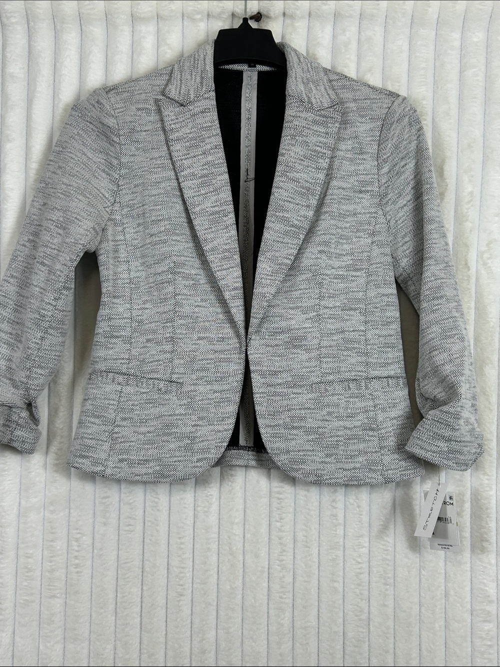 NWT Amanda & Chelsea black white Scrunched 3/4 Sleeve Tweed Knit Blazer M